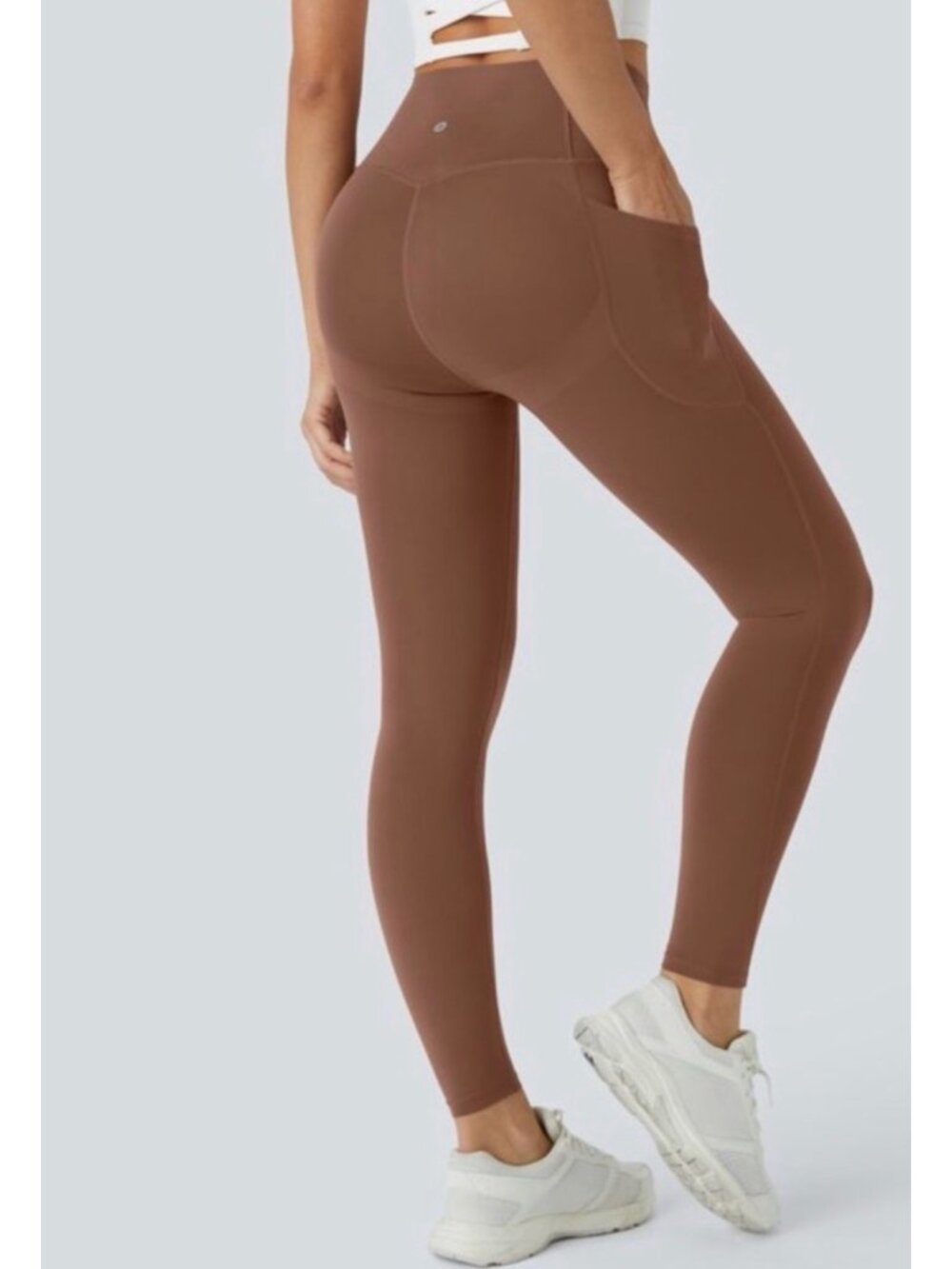 Halara Womens Brown High-Waisted full length sz S Leggings With Side Pockets ear